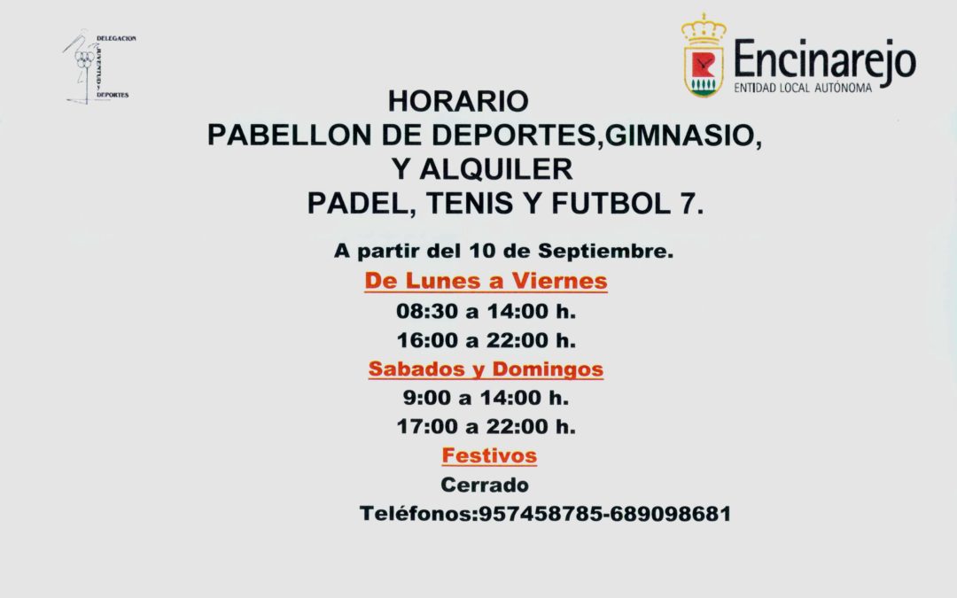 Horario Instalaciones Deportivas Temporada 2019-2020