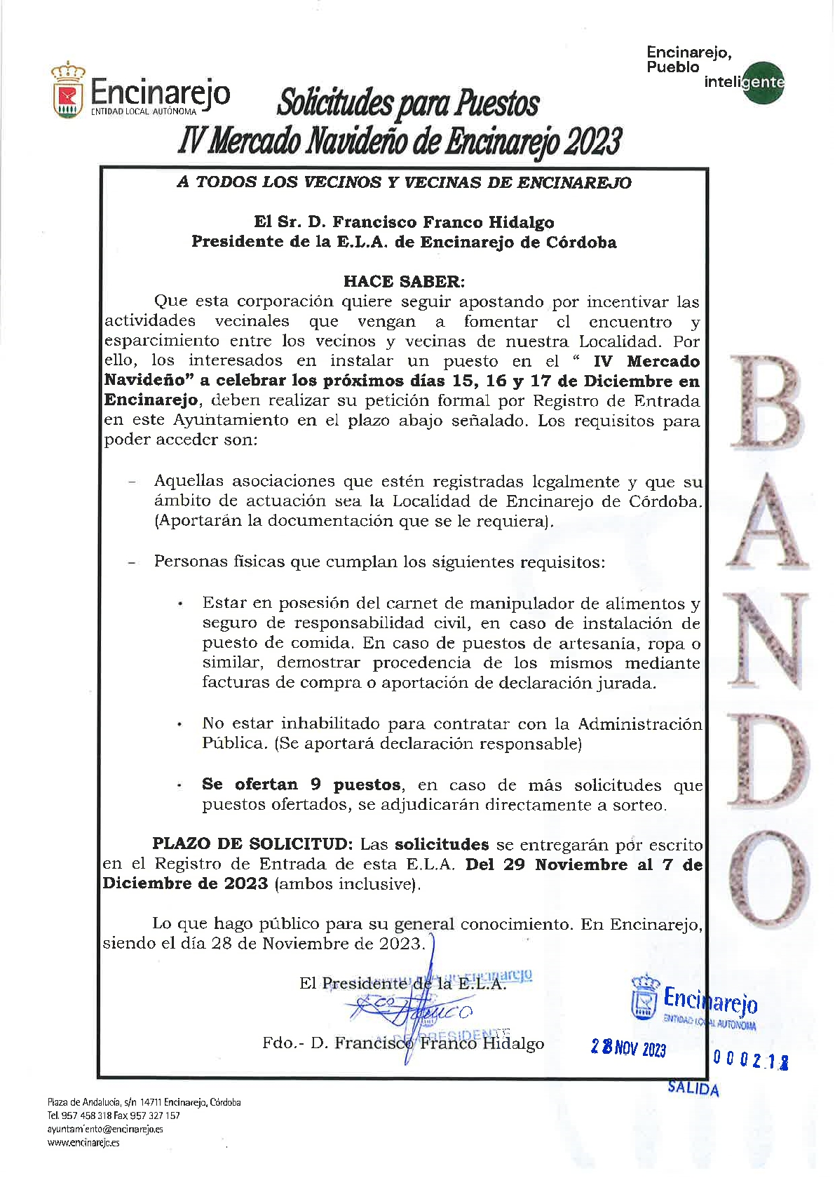 Bando Puesto Mercado Navideño 20231